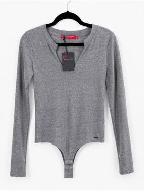 n:PHILANTHROPY Charcoal Gray Long Sleeve Bodysuit Size S NWT Split Neck